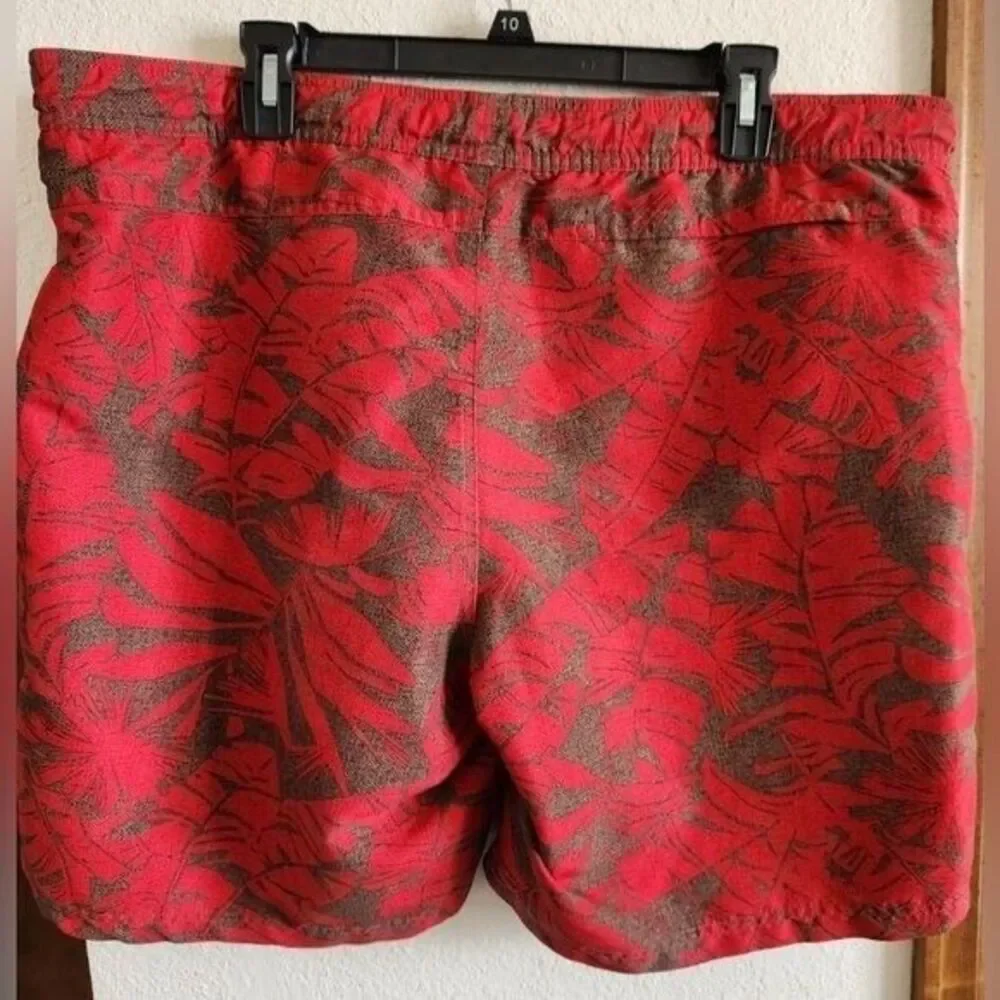 Eddie Bauer Men's‎ Large Red Brown Leaf Print Bathing Suit Swim Trunks Shorts